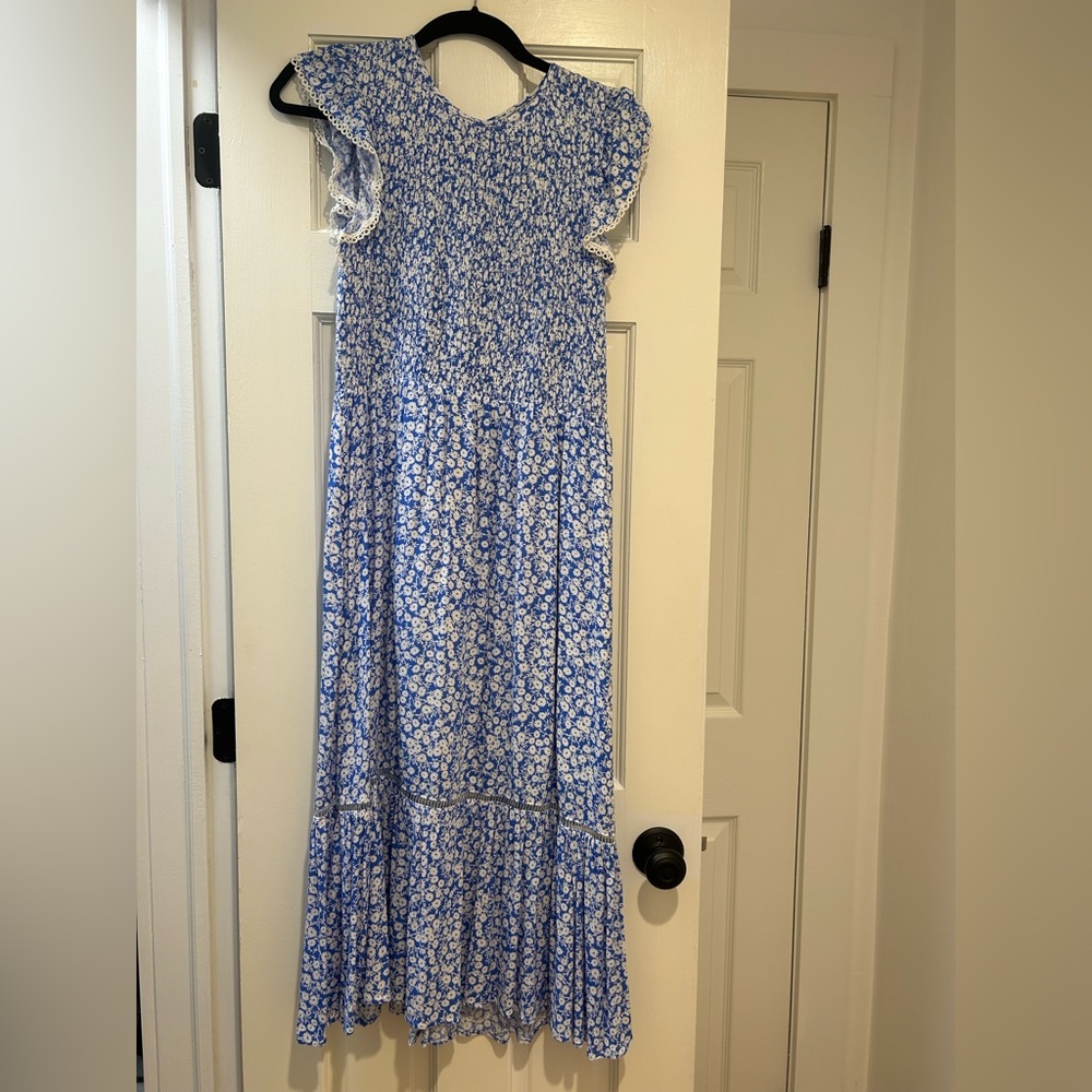 Lost and Wander blue and white floral dress, size L